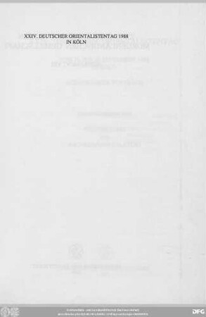 Supplement VIII: XXIV. Deutscher Orientalistentag (1988): Zeitschrift der Deutschen Morgenländischen Gesellschaft : ZDMG