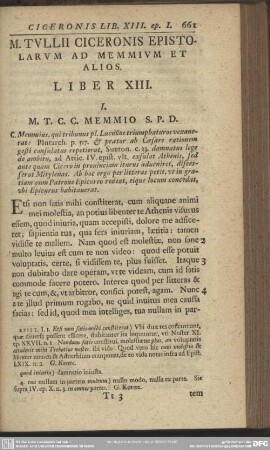 M. Tullii Ciceronis Epistolarum Ad Memmium Et Alios Liber XIII.