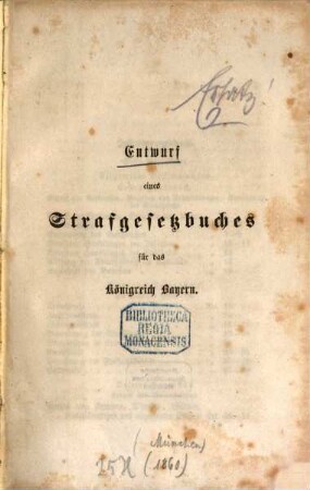 Entwurf eines Strafgesetzbuches für das Königreich Bayern
