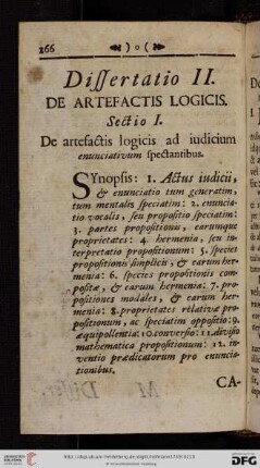 Sectio I: De artefactis logicis ad iudicium enunciativum spectantibus