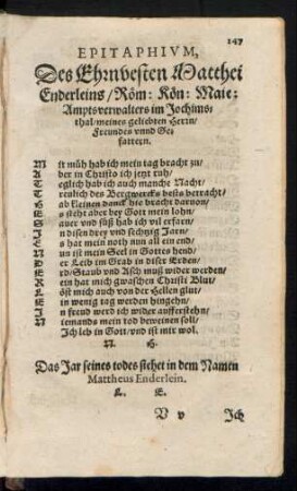 Epitaphium Des Ehrnvesten Matthei Enderleins ...