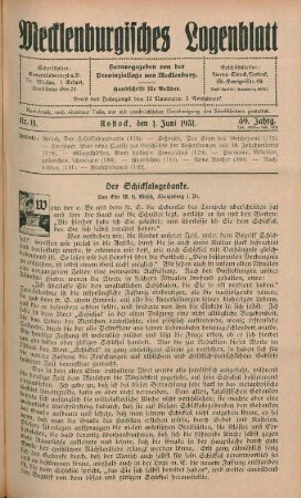 Nr. 11. Rostock, den 1. Juni 1931. 59. Jahrg.