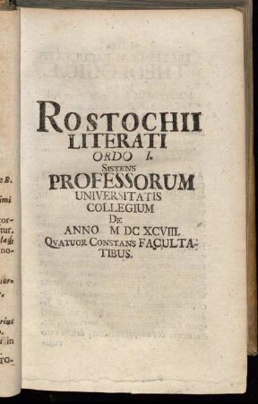 Ordo I. Sistens Professorum Universitatis Collegium [...]