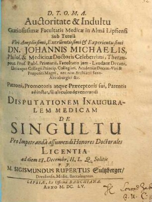 Disputationem Inauguralem Medicam De Singultu