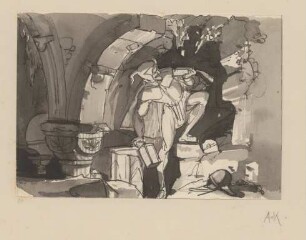 Schluß der Szene der ersten Begegnung von Faust und Gretchen. Entwurf zu einer Illustration zu Faust I