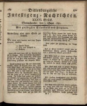 XXXVI. Stück. Sonnabends: den 7. Sept. 1793.