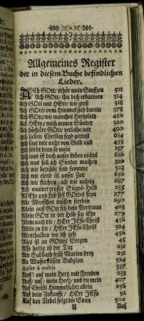 Allgemeines Register der in diesem Buche befindlichen Lieder.