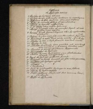 Handschriftliches Verzeichnis der im Sammelband enthaltenen Schriften