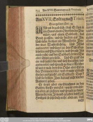 Am XVII. Son[n]tag nach Trinit.