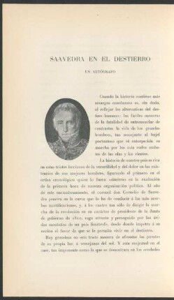Saavedra en el destierro : Un autógrafo