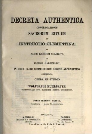 Decreta authentica S. R. Congregationis cum notis Gardellini et instructio Clementina cum commentariis... ordine alphabetico..., 3,2. Sepultura - Zona Canonicorum