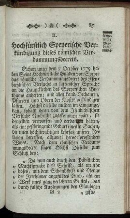 Hochfürstlich Speyerische Verkündigung dieses römischen Verdammungsdecrets - Isenbiehlische Retractation