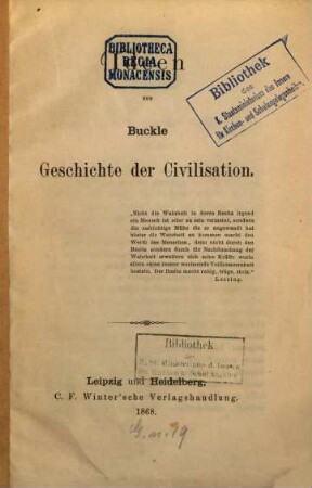 Ideen aus Buckle: Geschichte der Civilisation