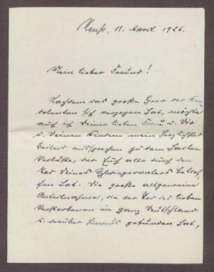 Schreiben von Liedmann, Neuss, an Elisabeth Rosset, Kondolenzbrief zum Tod von Constantin Fehrenbach