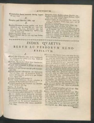 Index Quartus Rerum Ac Verborum Memorabilium