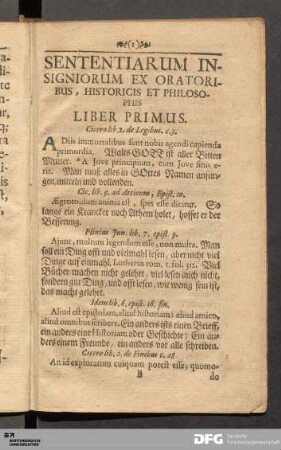Sententiarum Insigniorum ex Oratoribus, Historicis et Philosophis Liber Primus
