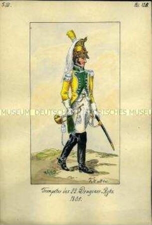 Uniformdarstellung, Trompeter des 22. Dragoner-Regiments, Frankreich, 1805.