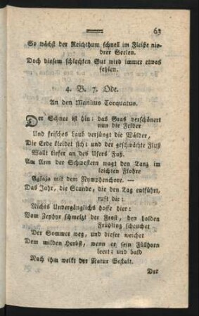 4. B. 7. Ode. An den Manlius Torquatus