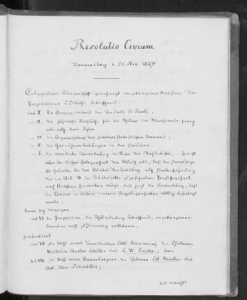 Resolutio Civium, Donnerstag d. 25. Nov. 1847.