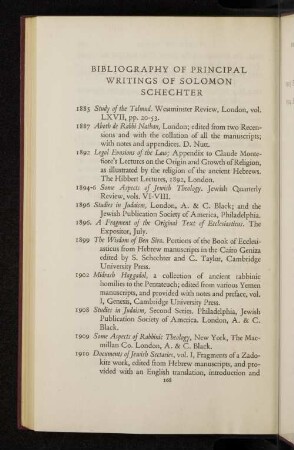 Bibliography of principal writings of Solomon Schechter