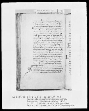 Medizinische Sammelhandschrift — Initiale Q (uaecumque), Folio 271recto