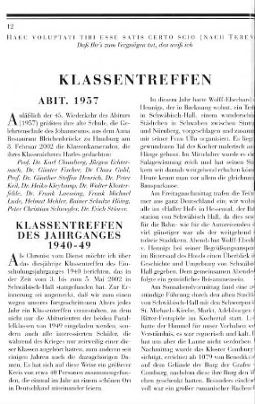 Klassentreffen des Jahrgangs 1940-49