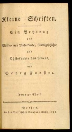 Th. 2: Kleine Schriften : Ein Beitrag zur Völker- und Länderkunde ...
