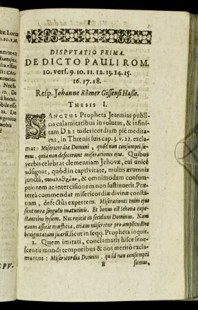 Disputatio Prima. De Dicto Pauli Rom. [...]