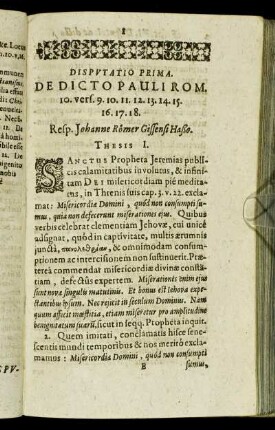 Disputatio Prima. De Dicto Pauli Rom. [...]