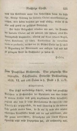 555-564 [Rezension] Zum preußischen Kirchenrecht. Eine zeitgemäße Monographie