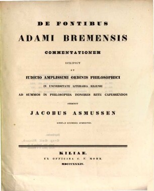 De fontibus Adami Bremensis commentationem
