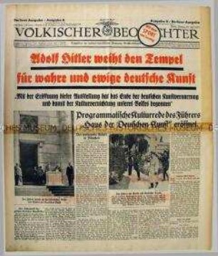 Tageszeitung "Völkischer Beobachter" u.a. zur Eröffnung des "Hauses der deutschen Kunst" in München