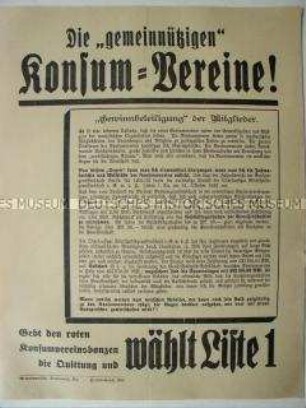Die "gemeinnützigen" Konsum-Vereine! - Wahlwerbung der NSDAP