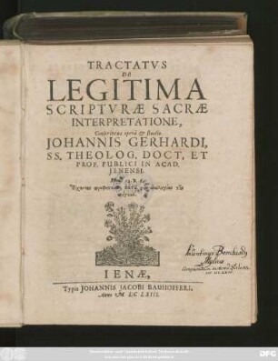 Tractatus De Legitima Scripturae Sacrae Interpretatione