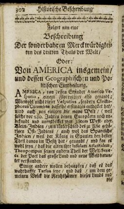 Folget nun eine Beschreibung Der sonderbahren Merckwürdigkeiten des dritten Theils der Welt