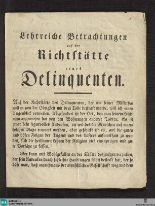 Lehrreiche Betrachtungen auf der Richtstätte eines Delinquenten