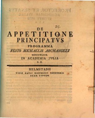 De appetitione principatus Programma, festo Michaelis Archangeli in Academia Iulia P. P.