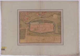Grundriss von Bitterfeld, Handzeichnung, um 1680 : Bitterfeld : [Grundriss]. - [S.l.] , [um 1680?]. - 1 Kt. : kolor. Handzeichng. ; 41 x 32 cm