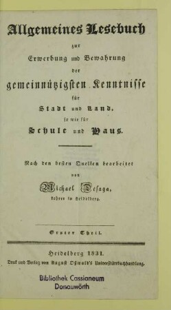 Theil 1: Faßlicher Unterricht in der Natur-, Himmels- und Erdkunde : ein allgemeines Lesebuch für Real-, Bürger- und Landschulen, so wie für die Anfangsklassen der Gelehrtenschulen