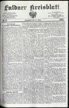 Erste Ausgabe vom Samstag, den 26. März 1892.
