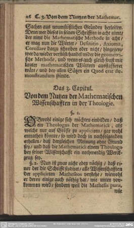 Das 3. Capitel. Von dem Nutzen der Mathematischen Wissenschafften in der Theologie