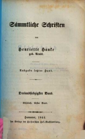 Sämmtliche Schriften : von Henriette Hanke. 73, Elisabeth ; 1