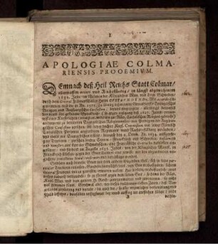Apologiae Colmariensis Prooemium