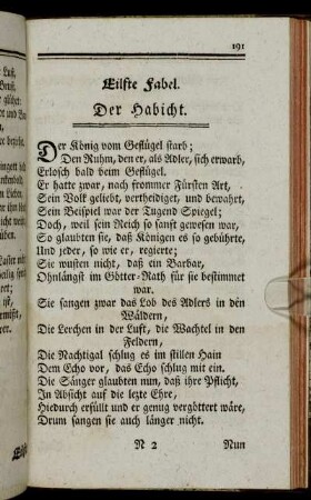 Eilfte Fabel. Der Habicht. - Siebzehnte Fabel. Die Kriegführende Thiere.