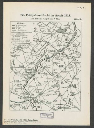Skizze 4. Die Frühjahrsschlacht im Artois 1915. Der britische Angriff am 9. Mai.