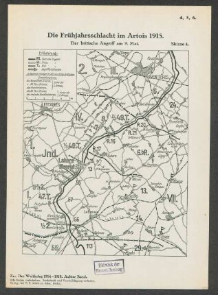 Skizze 4. Die Frühjahrsschlacht im Artois 1915. Der britische Angriff am 9. Mai.