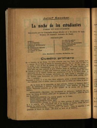 La noche de estudiantes : farsa en dos cuadros