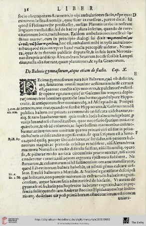 Cap. X.: De Balneis gymnasiorum, atque etiam de stadio