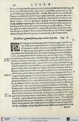 Cap. X.: De Balneis gymnasiorum, atque etiam de stadio