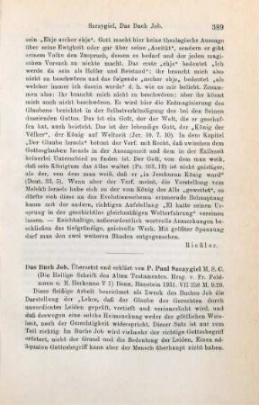 389-391 [Rezension] Szczygiel, Paul, Das Buch Job